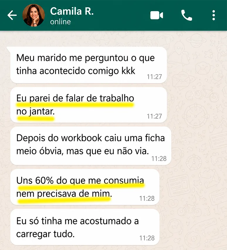 Depoimento — Camila R. (Estética)